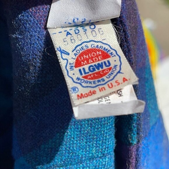 Vintage SIZE 24" WAIST Union-Made Pleated Plaid Unlined Blue/Purple Midi Skirt - Picture 6 of 6